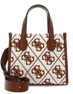 Guess Silvana Two Compartment Mini Tote Bag Saddle Logo